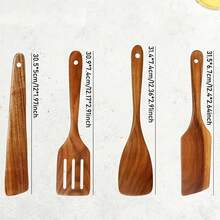 AIUHI 4 件套木制烹饪勺，木制厨房用具，适用于不粘锅具 - 棕色 - 查看 2