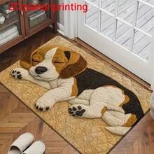1pc Cute Sleeping Dog Pattern Doormat, Soft Color, Delicate Printed Floor Mat, Suitable For Bedroom, Kitchen, Dining Room, Bathroom And Other Occasions, Foldable And Washable, Home Decor Area Rug - Multicolor - View 2