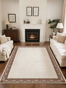 1pc Vintage Pattern Framed Area Rug, Soft Plush Material, Easy Clean, Anti-Slip Bottom, Suitable For Living Room, Bedroom, Bathroom, Kitchen, Dining Room, Office, Holiday Celebration - White - View 6