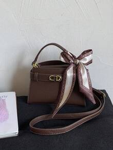 Fashionable Casual Versatile Portable Shoulder/Crossbody/Top Handle Contrast Color Small Square Bag For Women - Coffee - View 8