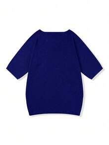 Plus Size Men's Solid Color Crew Neck Casual Loose Knit Short Sleeve Top - Blue - View 5