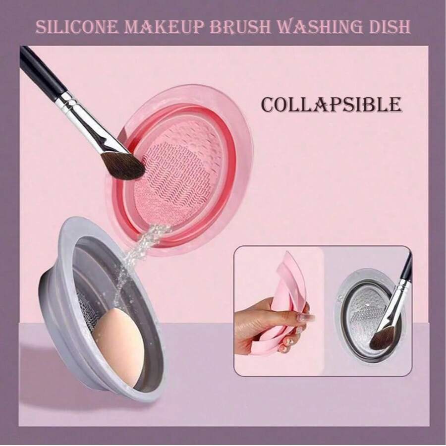 1pc Foldable Silicone Makeup Brush Cleaning Bowl (Etercycle) - A Portable Tool That Effectively Cleans And Dries Makeup Tools