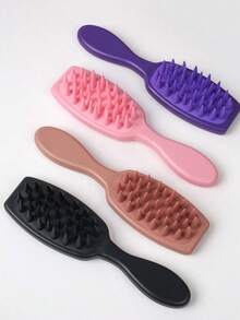 1/2 Pcs Shampoo Brush Scalp Massager Comb, Silicone Long Handle Hair Cleaning Brush, Promotes Hair Growth And Removes Dandruff, Home Hairdressing Comb (Pink, Black, Brown, Purple), Hair Styling Tools, Hair Accessories - Multicolor - View 8