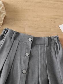 Girl's Casual Minimalist Front Button A-Line Denim Maxi Skirt, Suitable For Outings And Gatherings, All Seasons - Grey - View 5