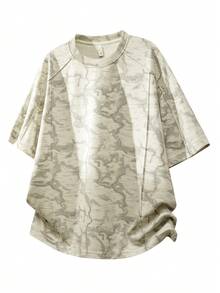 太桐苗男士扎染印花运动T恤 - 杏色 - 查看 2