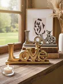 1 chiếc chữ LOVE trang trí kiểu Châu Âu cổ điển, mạ vàng và bạc, chất liệu nhựa resin, trang trí bằng lá vàng và bạc, vật trang trí để bàn kiểu cổ, trang trí nhà cửa cho các lễ hội và dịp kỷ niệm. - 1PC - Xem 5