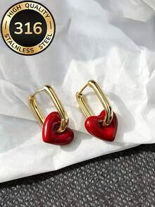 Cute Chic Heart-Shaped Hoop Earrings - 316 Stainless Steel Gold U-Shape Clasp Hoop Earrings For Daily Wear, Fashionable - A Jewelry Gift For Her - Heart - View 11
