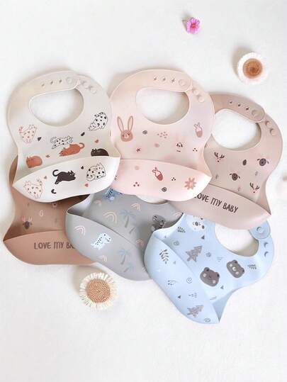 2条/1条婴儿围兜，柔软硅胶材质，可调节，防水防污，图案可选：猫咪、独角兽、恐龙、鹿、兔子、熊，男女通用，可定制，四季皆宜