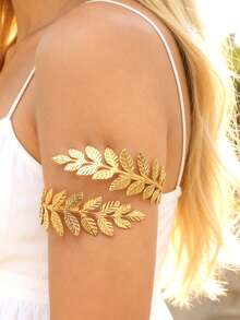 6pcs Set Metal Bangle Bracelets, Minimalist Gold Geometric Asymmetrical Wave Shape, Starfish & Leaf Coil Design, Adjustable Open Cuff, Suitable For Couples, Women Daily & Party Wear - 6PC Gold AT031 - View 4