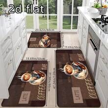 1pc/2pcs/3pcs Soft Kitchen Floor Mat With Coffee Print Design, Machine Washable, Non-Slip, Oil & Water Resistant, Lightweight Polyester Rectangular Rug For Kitchen And Dining Room, Coffee Themed Soft Textured Mat, Coffee Bar Mat - Multicolor - View 15