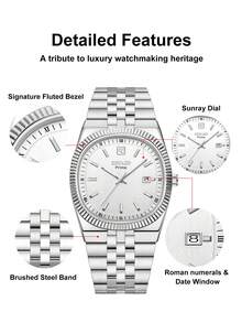 REWARD Men's Quartz Watch Business Fashion Style Timing Calendar Luminous Hands Multi-Functional Men Wristwatch High Quality Gift Classic Design Stainless Steel Watch Band - Silver - View 4