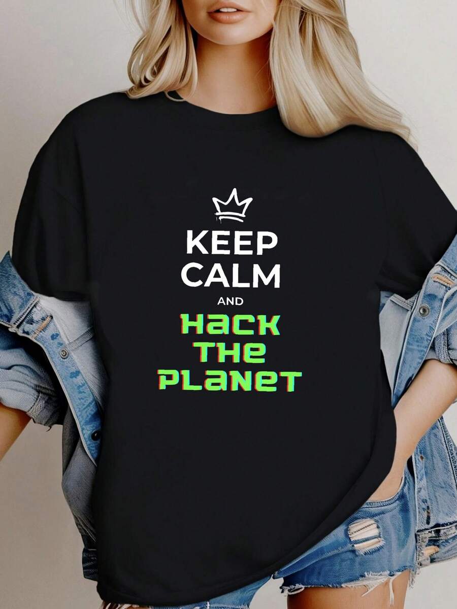 Women T-Shirt Print Keep Calm And Hack The Planet  Hacker Pentester Exploitation Metasploit Red Team Hacking Softstyle T Shirt - Black - View 1