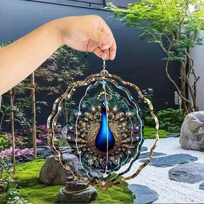 Vintage Peacock Pattern Metal 3D Rotating Wind Chime With 360° Swivel Hook, Ideal For Decorating Yard, Balcony And Lawn, Unique Design Makes It A Perfect Gift For Friends, Teachers, Thanksgiving, Christmas, Halloween And Housewarming (No Pendant, Random Style)