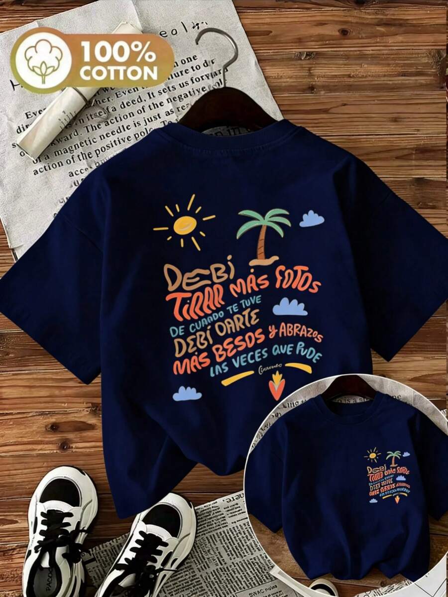 春季和夏季超寬鬆上衣,100%棉質上衣,女士短袖T卹，夏日海灘風情太陽與棕櫚樹圖案印花,純色圓領,柔軟舒適,日常休閒,街頭服飾,y2k,beach,graduation, vacation,top,summer,spring,t shirt,gym,sport,party top,, top,summer, m 只帶,, 邊緣, 邊緣, party top, 邊緣, 邊緣, 邊緣damen,frühling outfit,jersey,ropa invierno de mujer,verano mujer,趣味T卹,vacation, beach,casual,,cute tops,top negros,top blanco,tops verano,primavera mujefit, size woman,valentijn,carnaval,top verano,音樂節,白色上衣 - 藏青色- - 查看 1