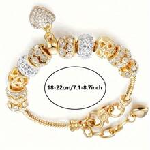 1 Piece Of Fashionable Pendant Bracelet, With Large Hole Beads And A Gold Heart-Shaped Glitter Pendant, Artificial 14K Gold-Plated Fashion Bohemian Style Bracelet - 金色的 - 查看 7