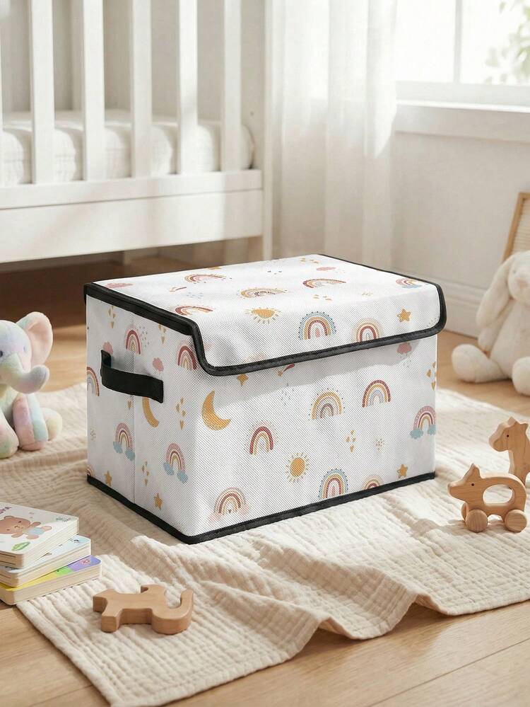 1pc Cartoon Dinosaur, Rainbow, Kitten Printed Foldable Storage Bin With Handle, Multipurpose Storage Box For Nursery, Bedroom, Baby Clothes, Under Bed, Toy Storage - Multicolor - View 8