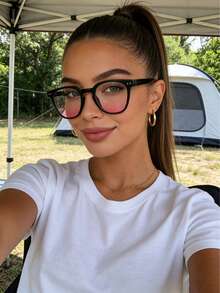 1 pieza Gafas de moda minimalistas retro degradadas para mujer, adecuadas para looks de estilo diario - Multicolor - Ver 1