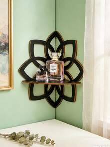 1pc Minimalist Black Line 8-Petal Lotus Bloom Shaped Decorative Floating Shelf/Shelves, Wooden DIY Assembly, Suitable For Candle Holder, Home Decor Corner Rack, Living Room Display Shelf, Small Item Storage - Black - View 4