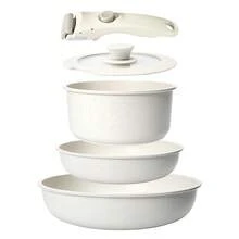 GiPP 5/11-Piece Non Stick Outdoor Cookware Set, Granite Coating With Removable Handle, Lightweight For Camping Hiking RV, Induction Hob Compatible - White - View 6
