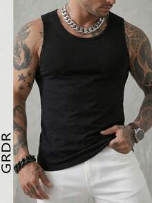 Camiseta de tirantes minimalista de unicolor de moda para hombres GRDR - Negro - Ver 5