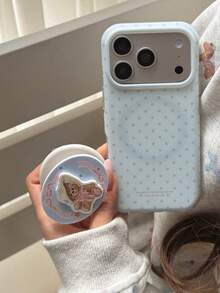 Ốp điện thoại hình gấu hoạt hình chấm bi xanh dương dễ thương, tương thích với iPhone 17 Pro Max, 16 Pro, 13 mới, 14 Pro, 15 Pro, vỏ bảo vệ mờ có chân đế. - Màu xanh lam - Xem 10