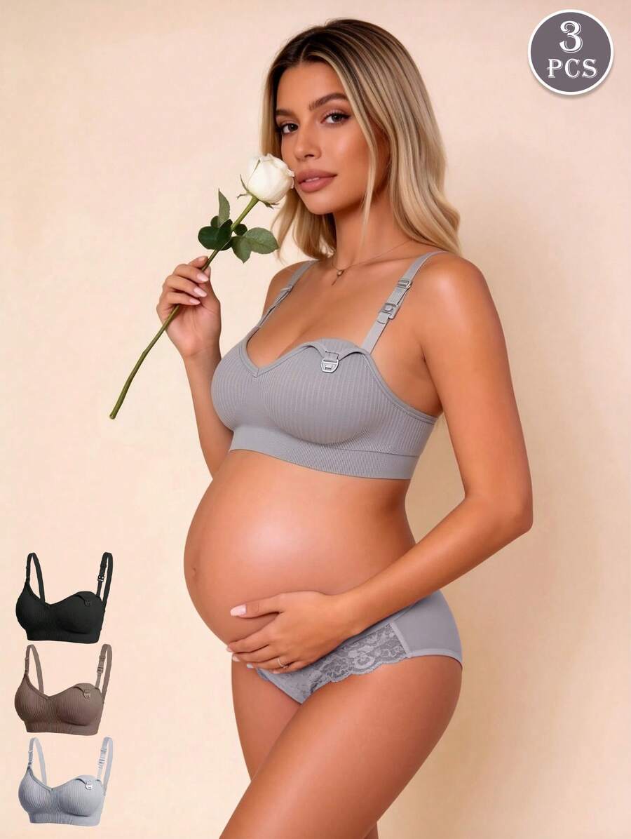 Hart & Haze 3 件装孕妇哺乳胸罩，性感前开式哺乳内衣，舒适钢圈胸罩