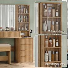 FUSOU 43.3" Makeup Vanity With LED Mirror, 3 Light Modes, Fluted Vanity Desk With Glass Top & Door, 6 Drawers, Charging Station, Vanity Stool, Natural Oak Vanity - 查看 8