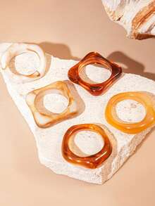 Five Piece Set Of European And American Acrylic Dyed Irregular Square Circular Ring, Simple, Niche, Personalized, High-End And Delicate Handmade Accessory - Multicolor - View 7
