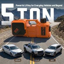 3-In-1 Electric Car Jack 5T 12V With Compressor & LED, 135-450mm Hydraulic Lifter, Comprehensive Emergency Kit With Emergency Hammer For SUVs/Cars - 橘色 - 查看 2