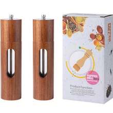 2pcs Rosewood Pepper Grinder, Acrylic & Solid Wood Transparent Pepper, Salt, Spice Grinder Bottles - Brown - View 12