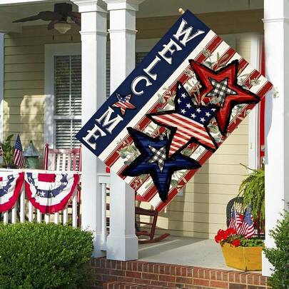 علم منزلي وطني بمقاس 28 * 40 بوصة، تصميم ثنائي الوجه بألوان الأحمر والأبيض والأزرق لعلم الولايات المتحدة الأمريكية، مناسب لتخليد أعياد الاستقلال والأعياد الوطنية