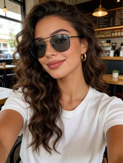 1 pieza Gafas de moda con montura de aviador personalizada de estilo retro, adecuadas para salidas diarias, vacaciones, accesorios de playa