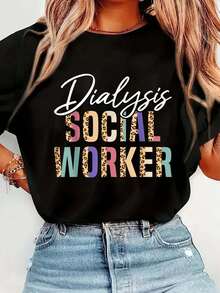 playeras de mujer, Camiseta de leopardo en agradecimiento a los trabajadores sociales de diálisis - Negro - Ver 1