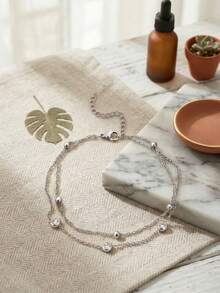 1 pieza Tobillera de acero inoxidable chapada en oro de 18K con capas, cuentas de circonita cúbica y dije, joyería para el pie, accesorio de verano para la playa para mujeres - Tobillera de circonita de doble capa - Ver 8