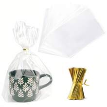 30/60pcs Transparent Plastic Bags With Gold Ribbon, Clear Plastic Gift Bags Suitable For Gift Packaging, Party, Birthday Party - View 8