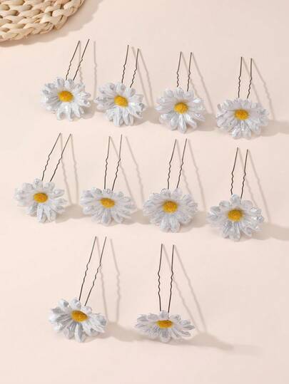 10pcs/20pcs Girls Daisy Flower Hair Clips Hair Accessories Set, Suitable For Daily Decoration