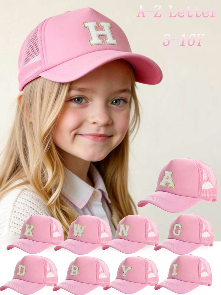 1 Piece 26 Letter Truck Hat, Fashionable And Versatile Mesh Breathable Sun Hat, Suitable For Daily Life As A Gift - Pink - View 1