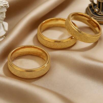 单件套装 | 不锈钢镀18K金 | 简约奢华风格 | 哑光与抛光表面相结合 | 男女皆宜的戒指 | 情人节礼物/情侣对戒/日常叠戴饰品的完美之选