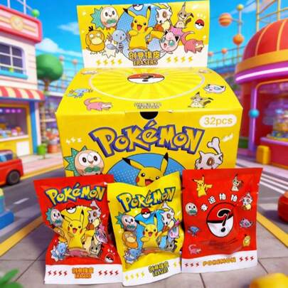 pokemon Pokémon Blind Box Mystery Box Cartoon Eraser Mystery Blind Box Set, Includes 32 Mini Figures, Cute Collectible Blind Box Toys, A Perfect Gift And Display For Fans, Adding Fun To Your Collection (Styles May Vary From Those Shown)