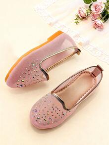 1双儿童网面平底鞋，粉色女童平底鞋，网面镶钻，柔软防滑耐磨鞋底，适合宴会、聚会、派对、婚礼、度假等场合。 - 粉色 - 查看 3