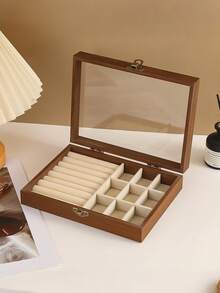 1pc Luxury Walnut Wood Jewelry Box, 3-Layer Wooden Jewelry Storage Box, Drawer Style Jewelry Case, Acrylic Jewelry Organizer, Classic Style - Multicolor - View 13