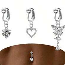3/5pcs New Clip-On Fake Belly Button Rings, Women Faux Navel Rings, No Piercing Required - Multicolor - View 5