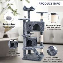 Crystals 138cm Large Multi-Level Cat Tree Tower With Scratching Posts, Condo Houses & Perches – Indoor Cat Activity Centre (Light Grey/Charcoal Grey) - Dark Grey - View 9