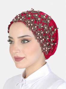 1pc Women's Muslim Shiny Beaded Headscarf Cap, Suitable For Daily Use - Multicolor - View 10