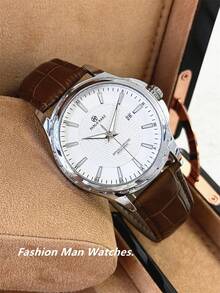 Pablo Raez 1pc Large Dial Business Men's Watch, Silver Stainless Steel, Anti-Oxidation, Luxury Luminous Scale Pointers, Black Soft Comfortable PU Leather, Roman Numeral Bar Display, Calendar, 50m Waterproof, Brand New AAA Grade Men's Quartz Wristwatch, Sports Casual Gift Suitable For Daily Life/Work/Party Decoration, Graduation, Wedding, Birthday Gift - Silver - View 6