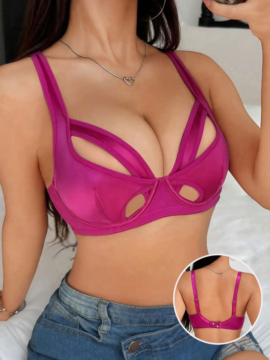 Áo ngực không lưng cổ chữ V sâu, dây chéo khoét sâu, màu đỏ hồng satin dành cho nữ - Màu Hồng Tươi - Xem 1