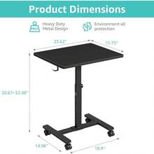Portable Standing Rolling Desk - 24 Inch Mobile Sit Stand Desk Adjustable Height With Wheels Small Spaces Home Office, Kids Couch Laptop Desks Side End Table, Black - 黑色 - 查看 4