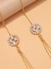 1 chiếc vòng cổ dây mảnh hình hoa đính đá Zirconia vàng gợi cảm, dây chuyền kim loại nhiều lớp tua rua đeo quanh người dành cho nữ, trang sức cô dâu. - Vàng - Xem 6