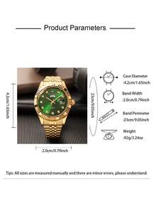 Reloj de cuarzo clásico para hombres RICECGO, esfera redonda con pantalla de fecha, correa de acero inoxidable, adecuado para uso diario, un regalo ideal para cumpleaños y profesionales de negocios - Dorado - Ver 3