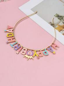 1pc Girls' Happy Birthday Crown Headband With Heart Decor, Suitable For Birthday Party And Celebration Gift - Multicolor - View 4